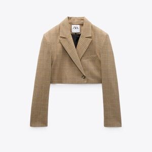 ZARA Women's Tobacco Plaid Cropped Jacket